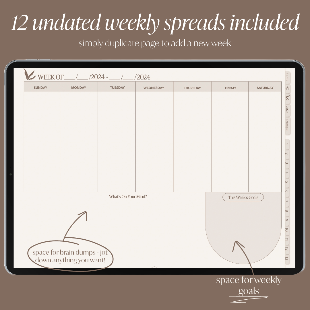 Undated 2024 Planner by The Arkive | Digital Planner for Goodnotes & Notability on iPads | Monthly, Weekly, & Daily Pages